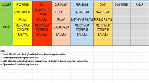 Dicle Üniversitesi Yemek Listesi